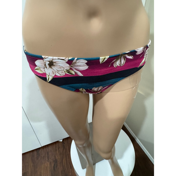 Women's Hula Honey Floral stripe Bikini Set Size S Pink Teal stripe ruffle - Picture 3 of 8